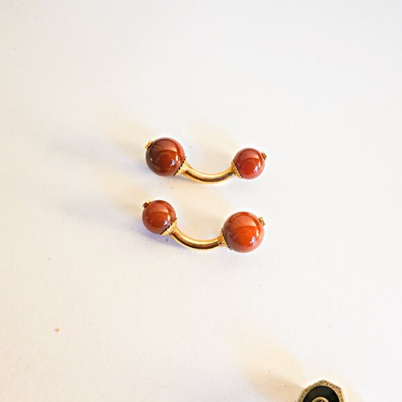 Gold Gilt 925 and Carnelian Cufflinks - Picture 1 of 2